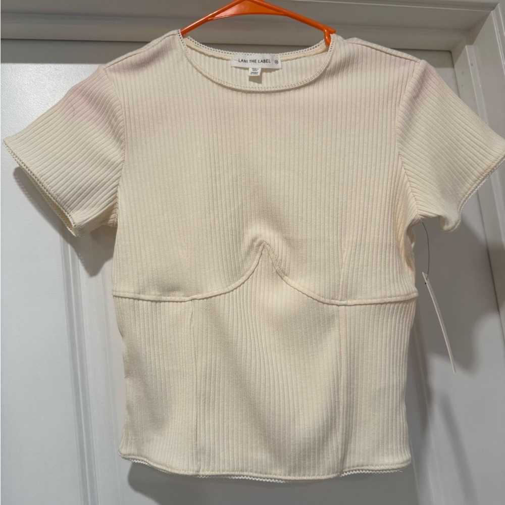 Cream Ribbed Fitted Short Sleeve T-Shirt